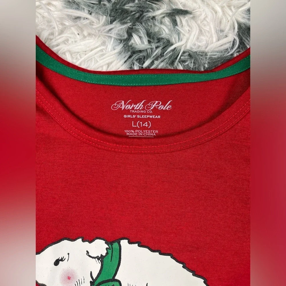NWT North Pole Kids Girls Red Long Sleeve Sleep Shirt Size Large (14)